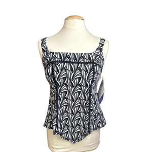 Women's Fit 4 U Ds and Es Swimsuit Top Size 10 Black White geometrical print